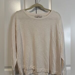 LOFT Women’s L Long Sleeve Lightweight Slub Knit Cream Pullover Top Casual Soft